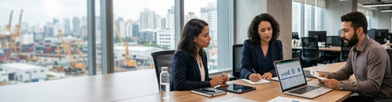 Profissionais de Rh discutindo a gestão de horas extras em atividades insalubres para grandes empresas